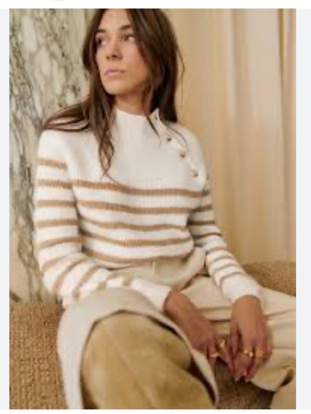 Sezane Trudy Sweater In White and Gold Stripes Size XS